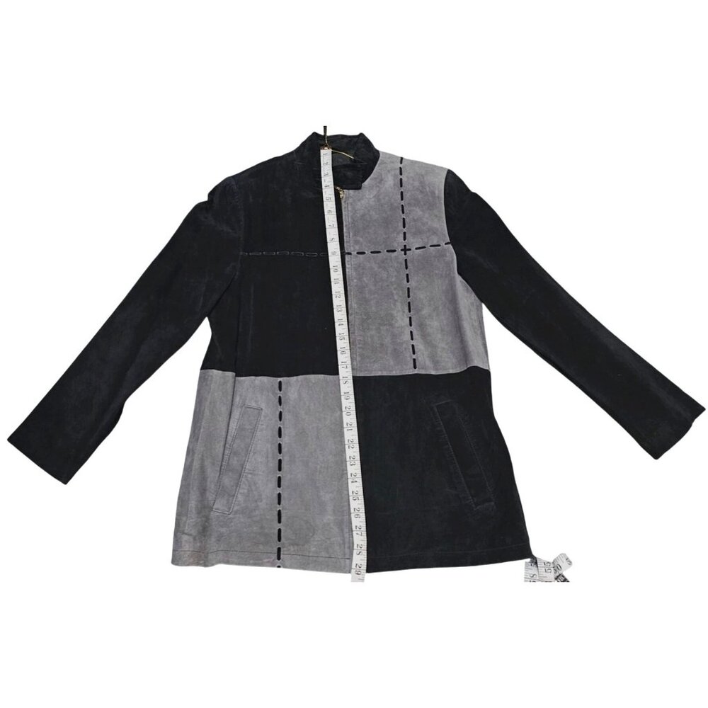 Terry Classics Luxury Black & Gray Patchwork Suede Jacket With Zip & Snap Closur - Picture 9 of 10